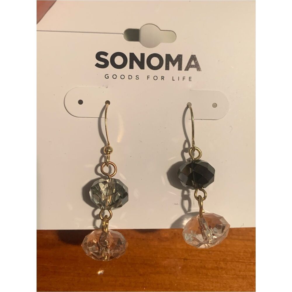 SONOMA Gold-Tone Drop Earrings with Smoky Gray and Clear Beads